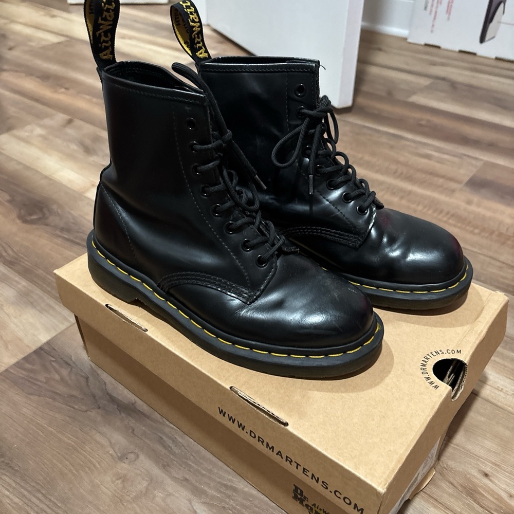 Dr. Martens Black Boots with Yellow Stitching